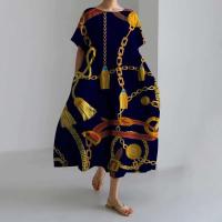 Ropa holgada de verano para mujer, vestidos bohemios, nuevo jersey de manga corta con estampado de cadena y cuello redondo a la moda para noche - details 6