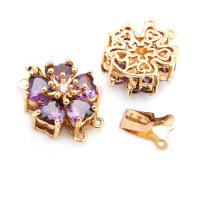 4 juegos de collares de flores de latón y circonita de Color dorado de 18K, cierres de conexión, suministros para hacer joyas Diy, accesorios para mujer - details 0