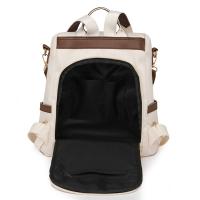 Mochila Antirrobo para Mujer - Elegant Bolso de Viaje y Comunicación de Nylon Bicolor with Correas Ajustables, Gran Capacidad, Diseño Blanco y Marrónes, Herrajes en Tono Dorado, Mochipa para Viajes - details 1