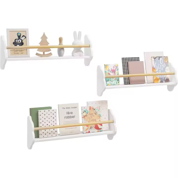 Estantería de Pared para Libros Infantiles Librería Montada en Pared con 3 Estantes - 1