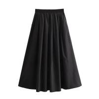 Falda Larga A-Line Mooyufon Para Mujer Negro Vintage Chic Cintura Alta Pliegues Anchos Swing Moda Primavera Elegante Casual Polyester - details 1