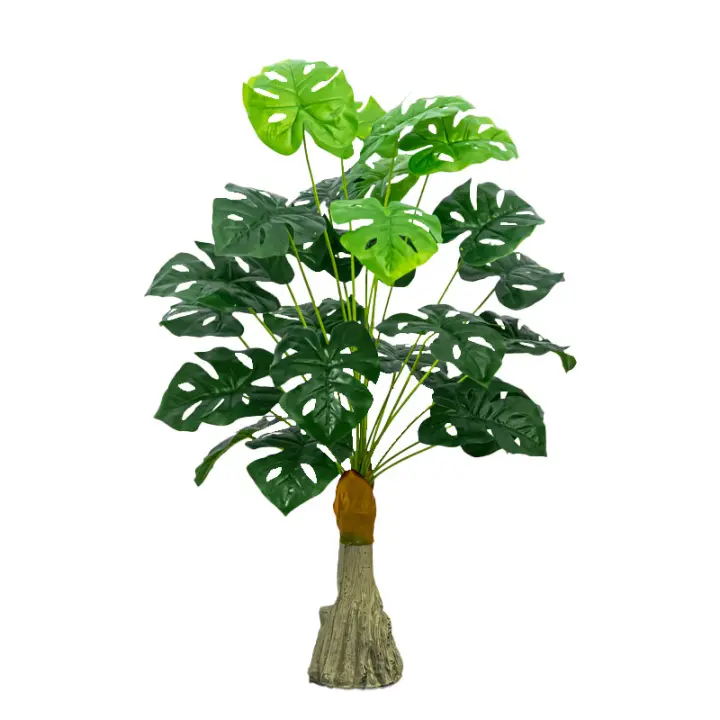 Plantas artificiales grandes de Monstera Tropical, rama de palmera falsa, hojas de tortuga de plástico blanco para decoración del jardín del hogar, 95cm, 24 tenedores - 1