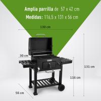 Barbacoa Portátil de Carbón Rodantes, Bandejas Laterales, Sistema de Ventilación y Depósito de Ceniza Parrilla de Acero de 57x42cm Tamaño 116,5x13,1x56cm - details 6