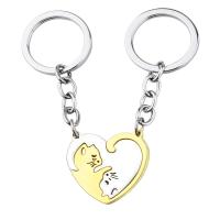 Llavero De Pareja En Forma De Corazón Con Pendentivo De Gato Del Amor Acero Inoxidable Joyería Para Hombres Y Mujeres - details 0