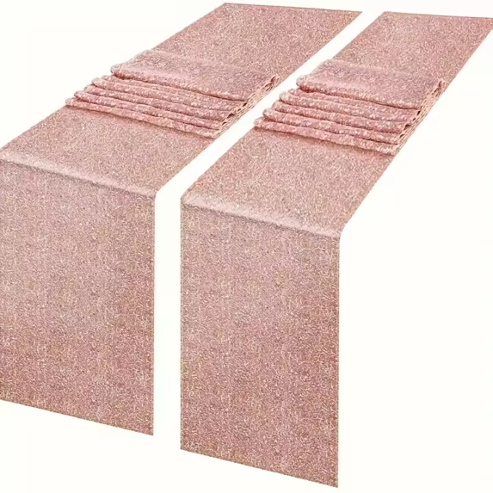 Mantel de Mesa de Brillo con Lentejuelas de Rosa Dorada 2pcs, Color Sólido, Malla Delgada de Metal, Ideal para Bodas, Despedidas de Soltera, Fiestas de Cumpleaños - 1