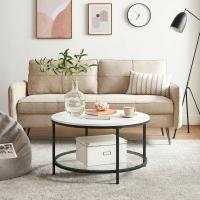 Centro, Mesita de Salón, de Mármol de Imitación Redonda, Estante de Vidrio Templado, Montaje Fácil, Estilo Moderno, Blanco Mármol y Dorado Claro LCT072W59 - details 9