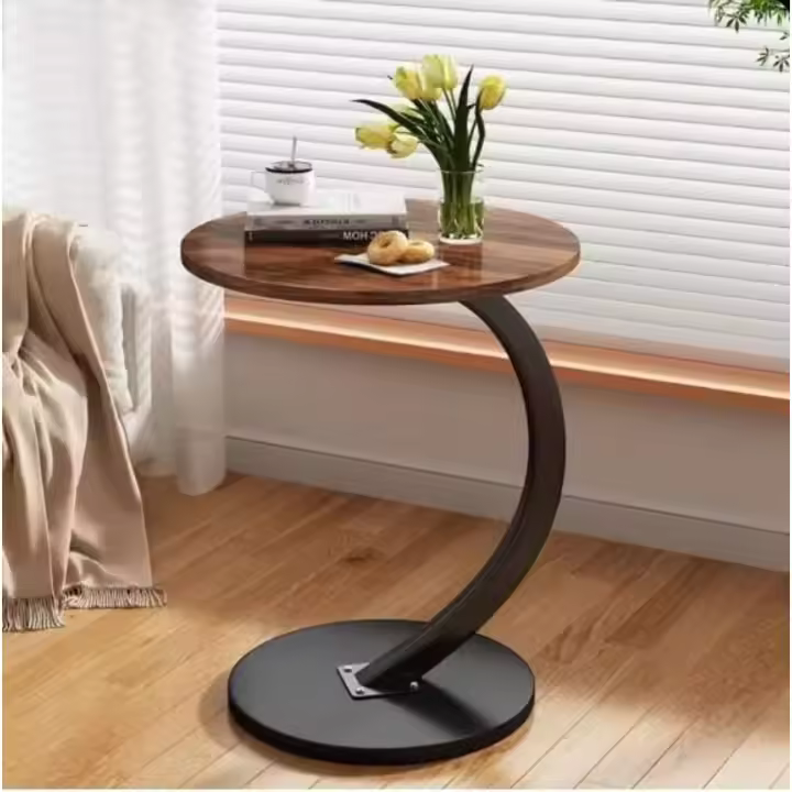 Mesa Auxiliar de Madera Blanca Soporte en Forma de C Mesa de Café de Madera Diámetro de 40 cm - 1