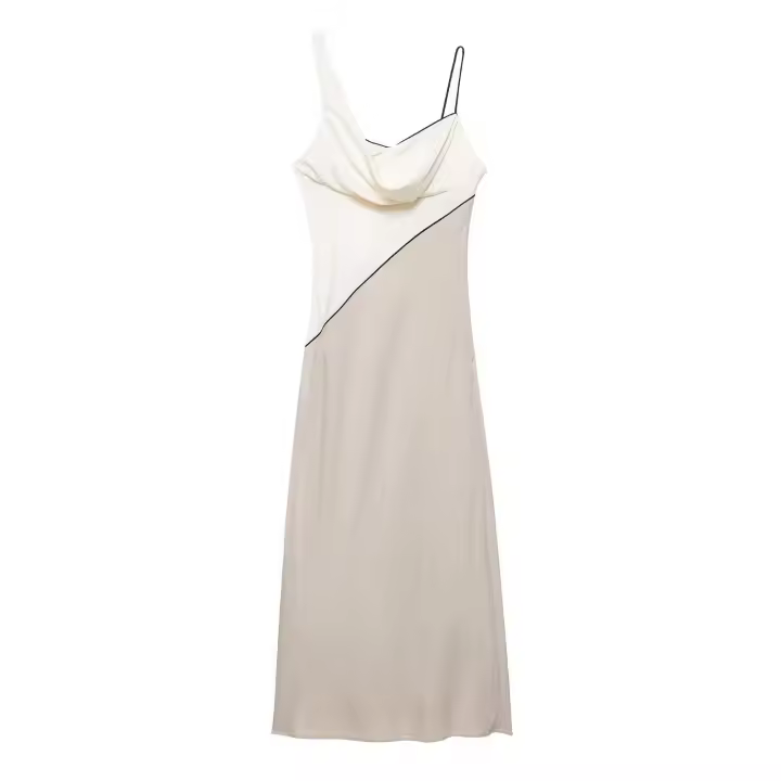TRAFZA-vestido Midi elegante de fiesta de verano para mujer, sin mangas, asimétrico, con cuello oscilante, línea brillante, vestido ajustado decorativo - 1