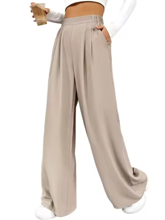 Pantalones de algodón de pierna ancha y cintura alta para mujer Estética coreana de tendencia Haruku - 1