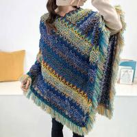 Poncho mongol cálido de Invierno para mujer, capa de punto de poliéster de estilo étnico suave, Jersey a rayas, chal con borla, moda - details 6