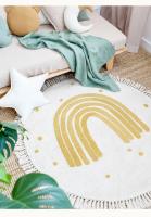 Alfombra de Felpa con Borlas Lavable en Máquina Diseño Redondo con Dibujos Animados Arcoíris para Habitación de Niños Decoración Creativa sin Arrugas - details 8