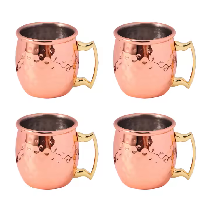 Mini taza de mula de Moscú de acero inoxidable de 2 onzas, Mini tazas de Espresso, taza chapada en cobre, tazas de chupito, Juego de 4 - 1