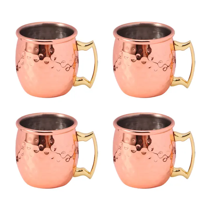 Mini taza de mula de Moscú de acero inoxidable de 2 onzas, Mini tazas de Espresso, taza chapada en cobre, tazas de chupito, Juego de 4 - 1