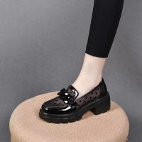 Zapatos de malla de verano para mujer, suela gruesa, un pie, brillantes, pequeños, de cuero, primavera 2025, nuevo estilo británico - details 3