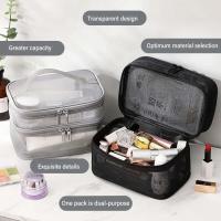 Bolsa organizadora de maquillaje grande para mujer, almacenamiento de cosméticos de viaje de malla transparente a la moda, artículos de tocador de 1/2/3 capas - details 4