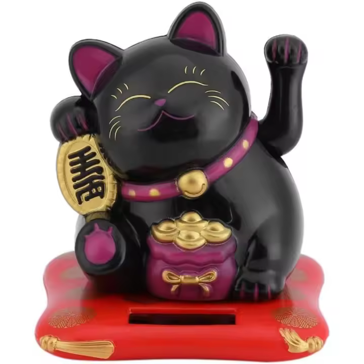 3,5 pulgadas de la Fortuna, Lindo Gato con energía Solar con Brazo ondulante, decoración del hogar, decoración del Coche,(Negro) - 1