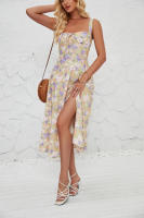 Vestido midi de satén con tirantes finos para mujer, abertura frontal, hueco - details 19