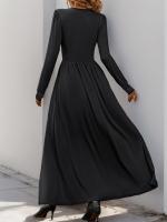 Elegante Vestido de Manga Larga para Mujer Color Sólido, Cuerpo a Justa, Corset, Línea A, Algodón, Chic - details 10