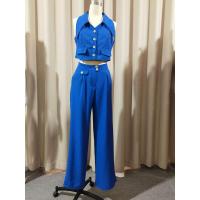 Conjunto de pantalones largos informales de dos piezas con cintura ajustada y manga de Color liso para mujer, novedad de verano - details 2