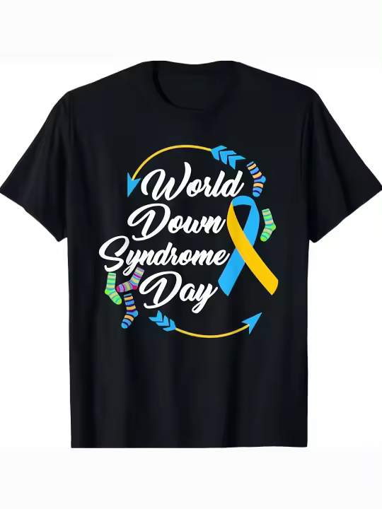 Calcetines de concientización del Día Mundial del Síndrome de Down, camiseta de regalo para niños, regalo para papá, manga corta con cuello redondo suave y cómodo, 230g - 1