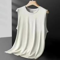 Chaleco de seda de hielo para hombre, camiseta sin mangas de verano de secado rápido de malla con hombros anchos, chaleco deportivo de talla grande con hombros huecos para Fitness - details 10
