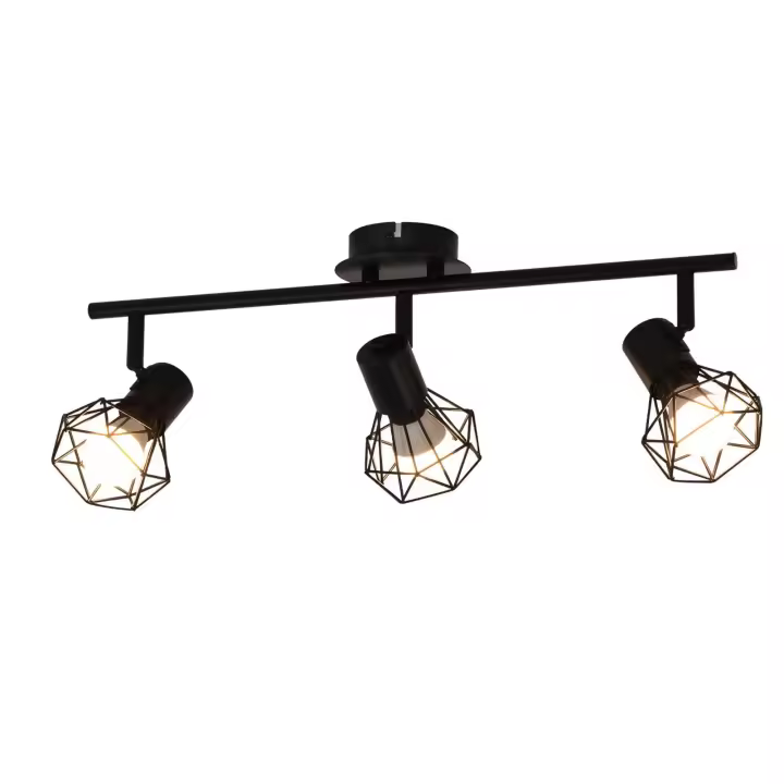 CBJKTX 3 Focos de Techo Negros E14 Retro 350 °   Metal industrial giratorio para dormitorio, oficina, pasillo, cocina, sin bombillas - 1