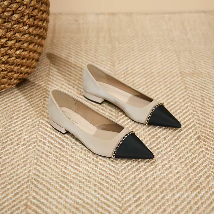 Nuevo estilo elegante de celebridad, cadena dorada, zapatos individuales de tacón bajo, zapatos individuales casuales - 1