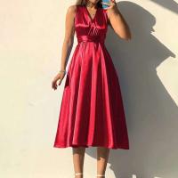 Elegante Vestido de Noche de Seda sin Mangas y sin Espalda Sexy Escote en V para Mujeres - details 9