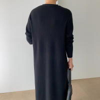 Vestido Largo de Punto Cálido con Cuello en V Cierre de Botón Único, Mango Largo, Moda de Commute para Mujeres - details 8