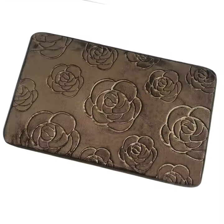Vellón de coral absorbente Alfombra antideslizante de baño en relieve 3D Alfombra de pie de rosa Alfombra de puerta de dormitorio Alfombra de hogar Alfombra de piso - 1