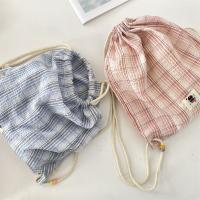 Bolso con cordón a cuadros coreanos Vintage, mochila ligera Y2k estética a cuadros, mochilas escolares informales para estudiantes Harajuku para senderismo - details 10