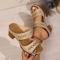 Sandalias de Tacón Grueso Retro con Espacio Hueco Zapatillas de Tacón Alto Ligereas para Mujer - details 11