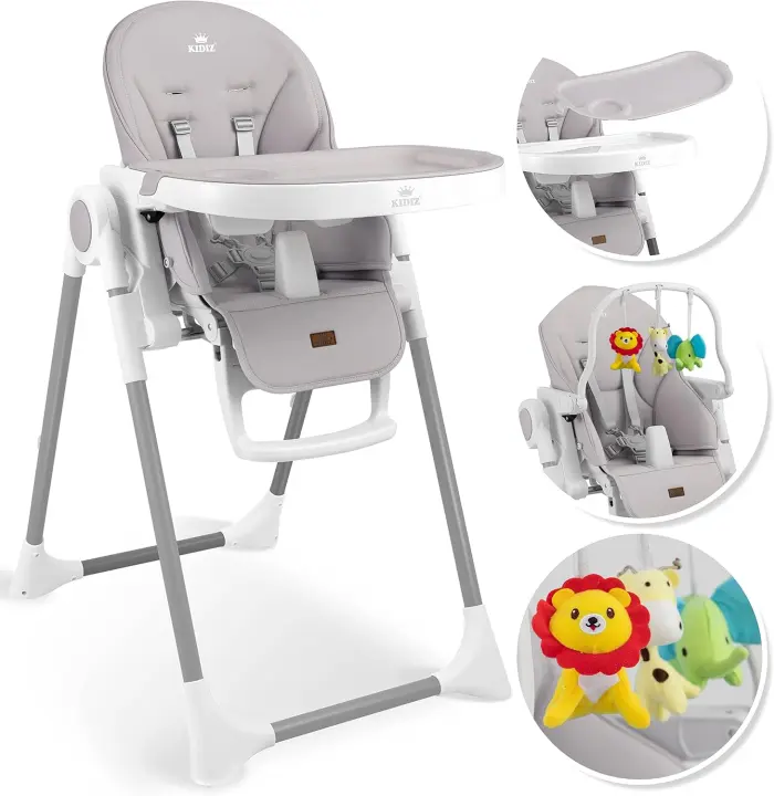 barra de juegos, tumbona para bebés, silla alta combinada para bebés, 7 respaldos ajustables en altura, crecimiento de 0 meses a 6 años, silla para bebés, gris oscuro - 1