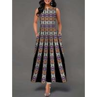 Women's Boho Long Dress Elegant Sleeveless Floral Print Casual Beach Party Summer Dress - details 47