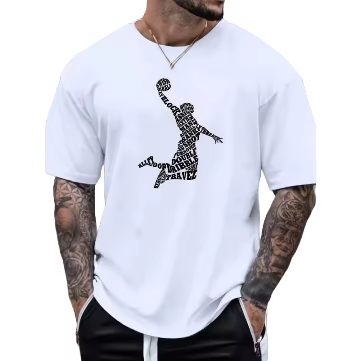 Camiseta con estampado de letras de baloncesto de moda para hombre - 1