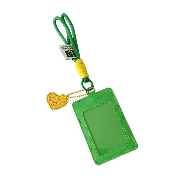 Funda protectora de cuero PU para tarjeta de identificación, llavero con colgante de corazón de amor, soporte para sesión fotográfica coreana, llavero para tarjeta de crédito - 1