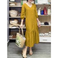 Falda de cola de pez para mujer, vestido suelto de algodón y lino, talla grande, a la moda - details 2