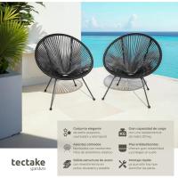 Conjunto de 2 Sillas Jardín Exterior Estilo Acapulco, Conjunto Sillas Terraza de Acero, Resistente a Intemperie, Hilos de Polietileno y Topes en Patas, Hasta 120kg, Interior/Exterior - negro - details 3