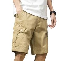 Pantalones cortos de verano con múltiples bolsillos y botones, pantalones cortos rectos Cargo de color sólido de tiro medio, ropa de calle - details 0