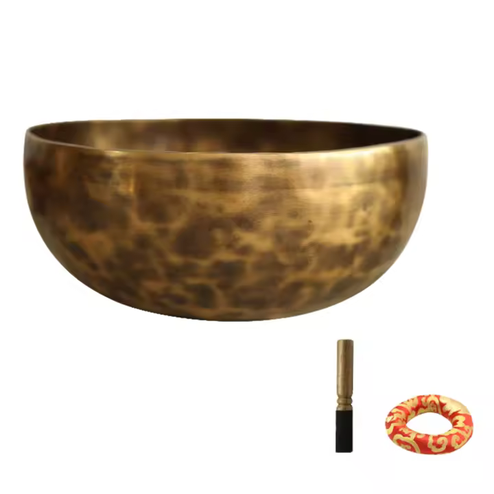 Cuenco tibetano de cobre grande, instrumento de percusión de meditación budista hecho a mano nepalí, regalo para el hogar - 1