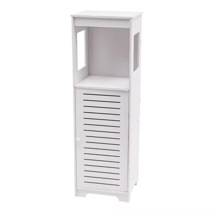 Armario de PVC de 4 niveles para baño, mueble de piso independiente con puerta, multiusos, estante de baño - 1