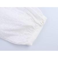 Vestido Mini de Bordado Hueco de Primavera 2025 Manga Abullonada, Cuello en V, Cintura Delgada, Vestido Blanco de Verano - details 11