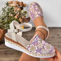 Sandalias de mujer con espalda descubierta y correa hueca, talla grande, informales, transpirables, versátiles, cómodas, con suela gruesa y cuña - details 2