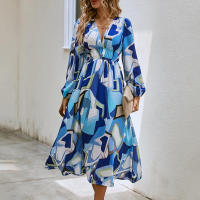 "Vestido Largo Bohemio Mujer 2025- Escote V Estampado Floral, Talle Alto, Mangas Largas, Moda Verano Boho Chic, Vestidos Hippies Elegantes para Festivales, Playa o Diario |   Envío Rápido Miravia" - details 2