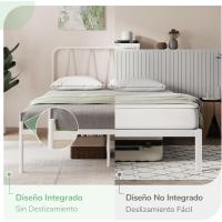 135 x 190 metálico, Altura 30,5 cm, Cama 135x190 cm es una opción Morna y metálica con un diseño cabecera en Forma Ondas, Blanco - details 5