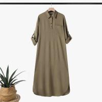ZANZEA-vestido camisero holgado para mujer, Vestidos largos informales lisos con cuello vuelto para ir al trabajo, dobladillo redondeado de primavera - details 7