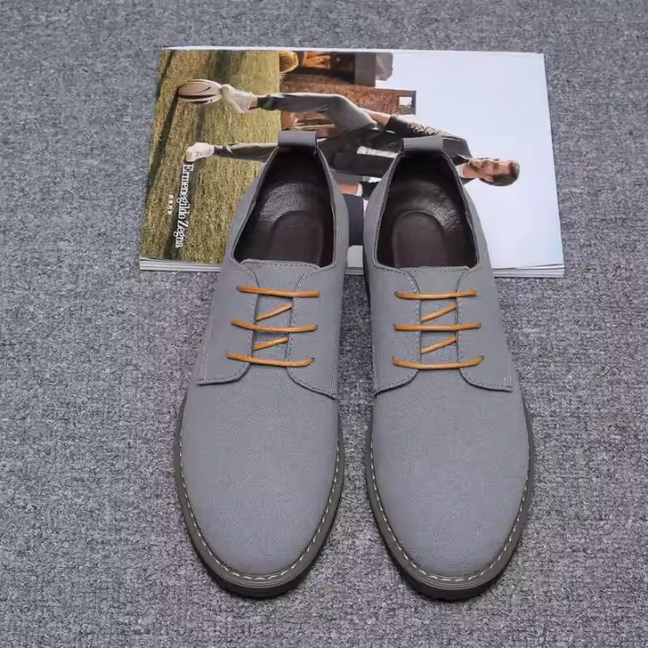 Zapatos de talla grande para hombre, informales, esmerilados, con punta redonda, cruzados, de cuero de ante británico, con cordones, tendencia de moda - 1