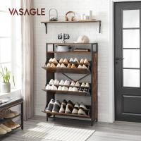 armario alto de almacenamiento de zapatos con 3 puertas plegables, estante abierto, divisor interior, para 12-18 pares de zapatos, ahorro de espacio, 60 x 30 x 130 cm, marrón rústico - details 10