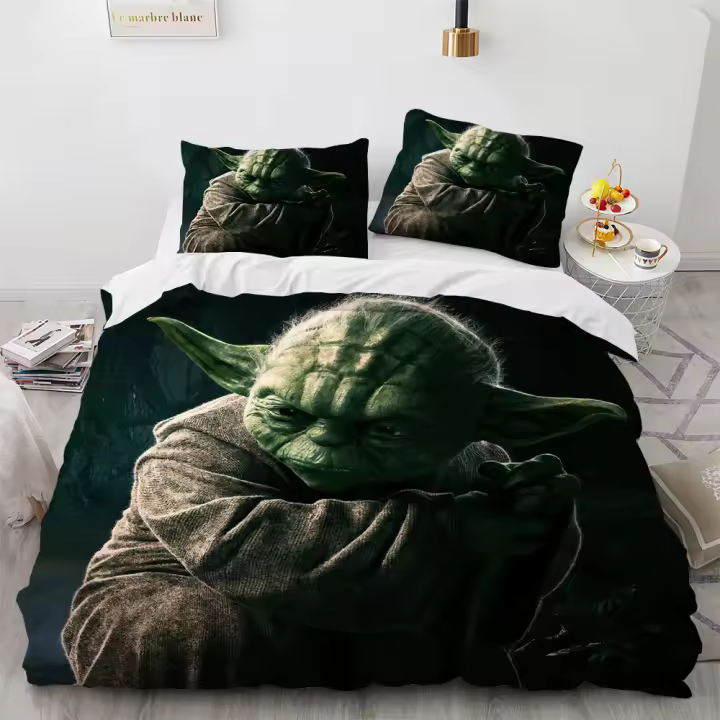 Conjunto de Ropa de Cama de Yoda de Dibujos Animados Funda de Edredón de Peluche Funda de Almohada - 1
