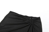 BUNO-Conjunto de 2 piezas de tendencia de otoño para mujer, Tops cortos de manga larga fruncidos con hebilla de Metal elegante + faldas con abertura alta, trajes ajustados a juego - details 17